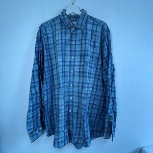 Peter Millar Mountainside Mens Large Blue Plaid Long Sleeve Button-Down Shirt